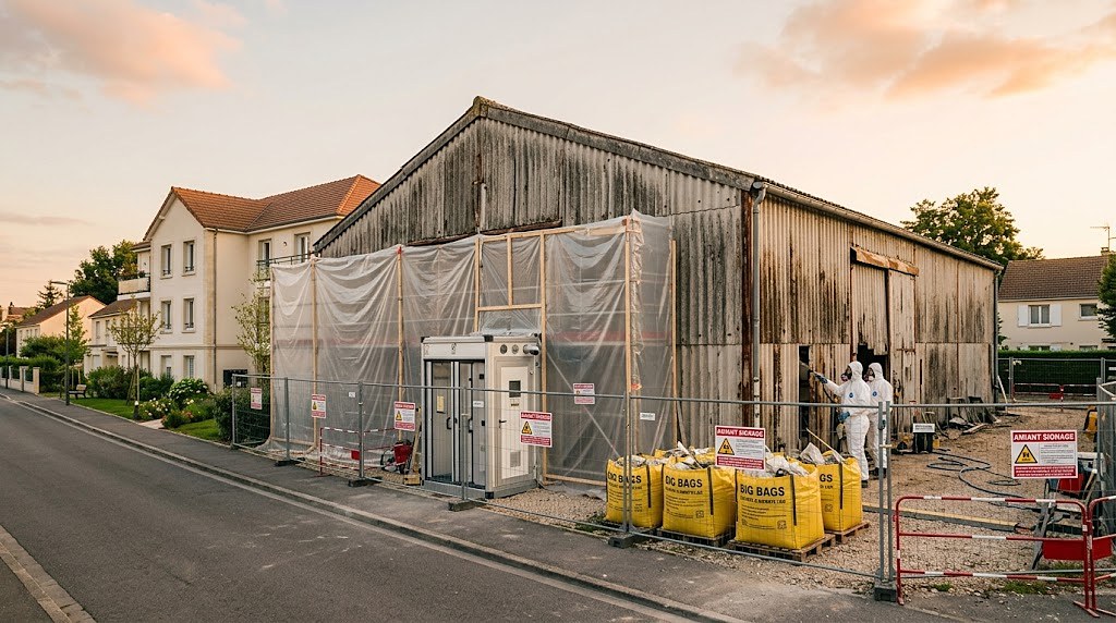 Désamiantage d'un ancien hangar sous confinement